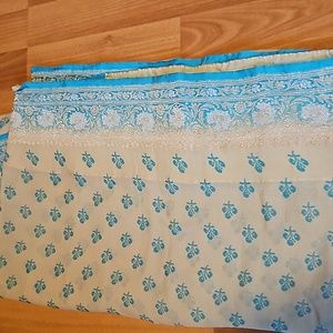 Gold and blue soft cotton saree